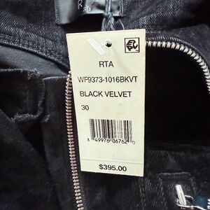 RTA Black velvet designer authentic ( new with tag) pants  size 30 skinny